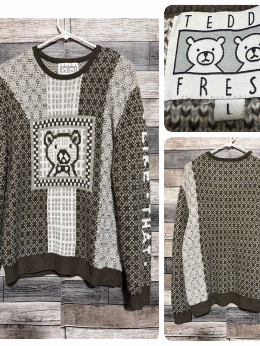 Teddy Fresh Sweater Men’s L Pullover Crewneck Patterned All Over Print
